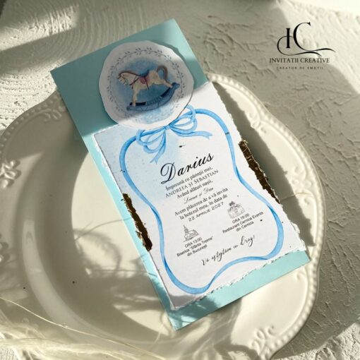 Invitatie de Botez Eleganta Carusel Bleu