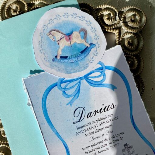 Alternative view of Invitatie de Botez Eleganta Calut Carusel Bleu