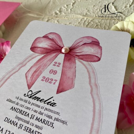 Alternative view of Invitatie Botez Dior Girl cu Perla si Plic cu Dantela
