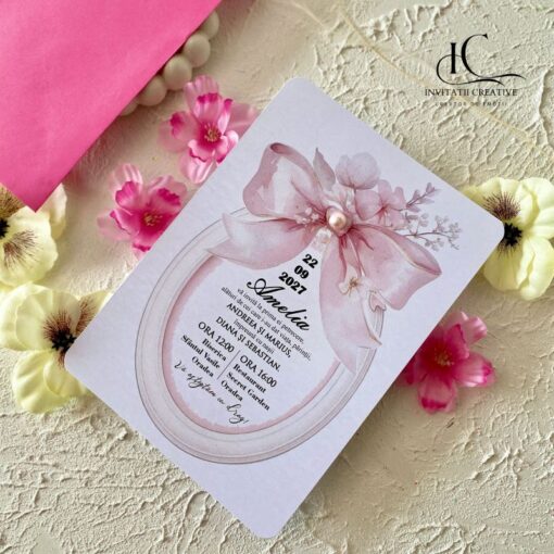 Alternative view of Invitatie de Botez Dior cu Perla Model Floral si Dantela