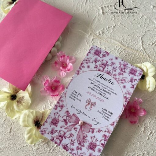 Alternative view of Invitatie Botez Fete Dior Vintage cu Ursuleti si Fundite