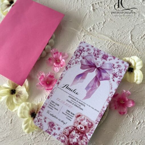 Alternative view of Invitatie de Botez Fete Vintage Ursulet Dior