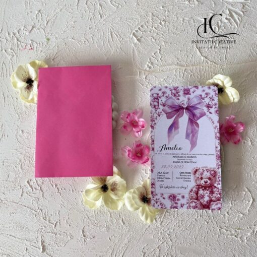 Invitatie de Botez Fete Vintage Ursulet Dior