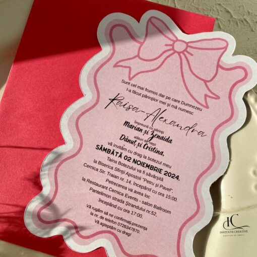Alternative view of Invitatie Botez Forma Speciala si Funda Eleganta Roz