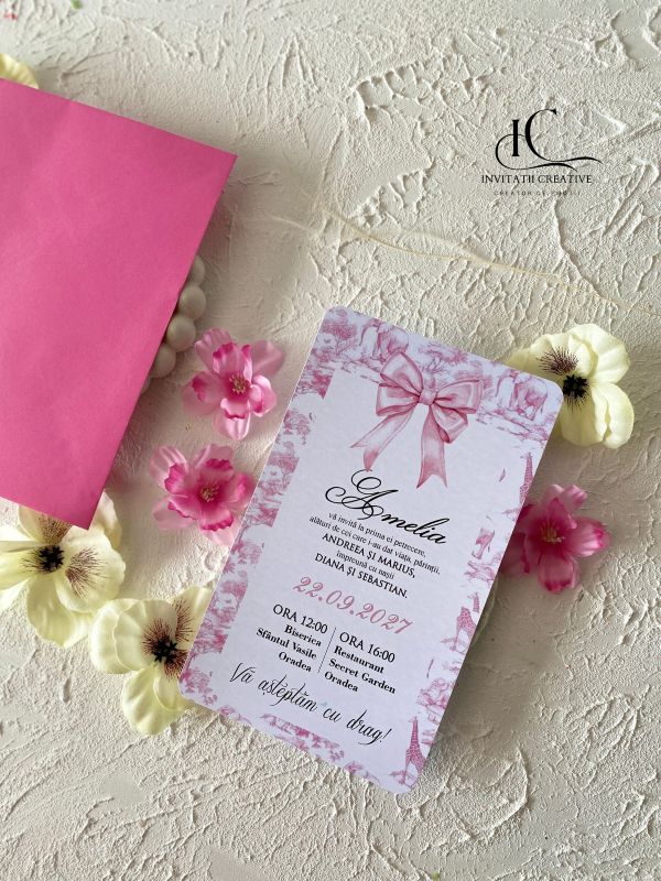 Invitatie de Botez Motiv Dior Safari Pink - imagine 2