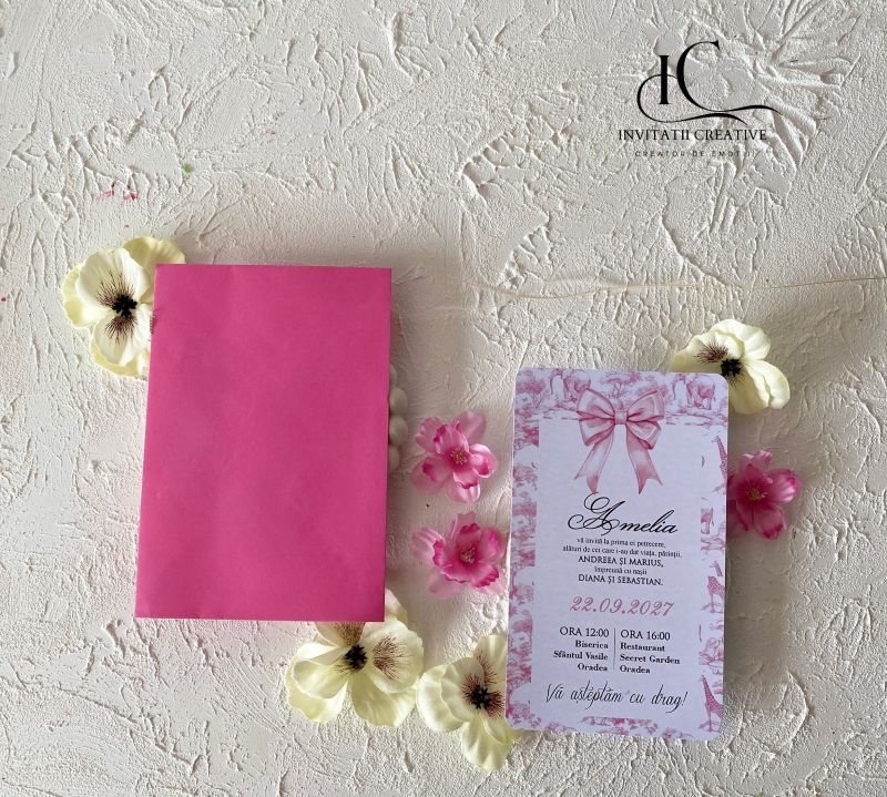 Invitatie de Botez Motiv Dior Safari Pink
