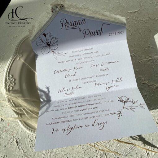 Alternative view of Invitatie Nunta Floral Minimalista cu Dantela si Sigiliu