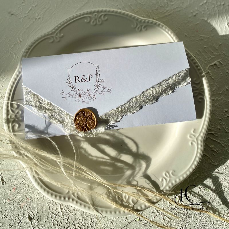 Invitatie Nunta Floral Minimalista cu Dantela si Sigiliu - imagine 4