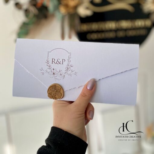Alternative view of Invitatie de Nunta Floral minimalista cu Sigiliu
