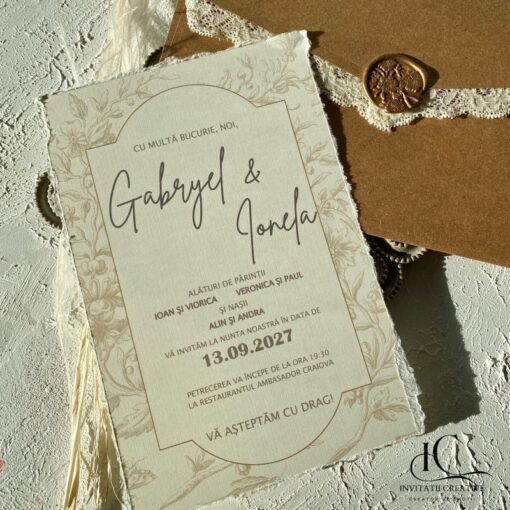 Alternative view of Invitatie de Nunta Boema cu Dantela si Sigiliu