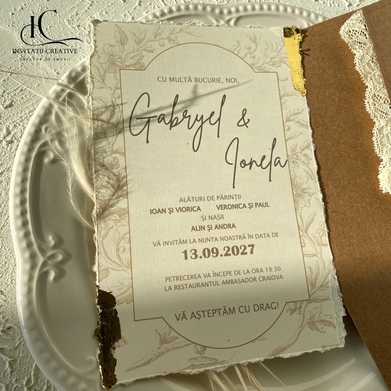 Invitatie de Nunta Boema cu Dantela Foita aurie - imagine 6
