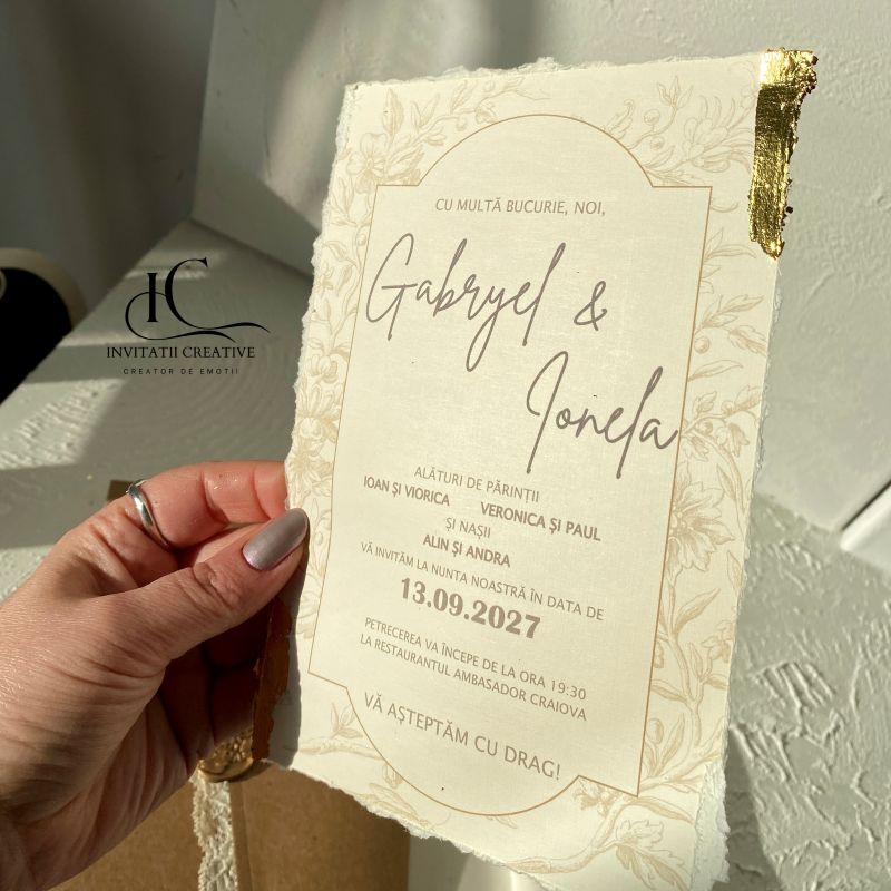 Invitatie de Nunta Boema cu Dantela Foita aurie - imagine 5