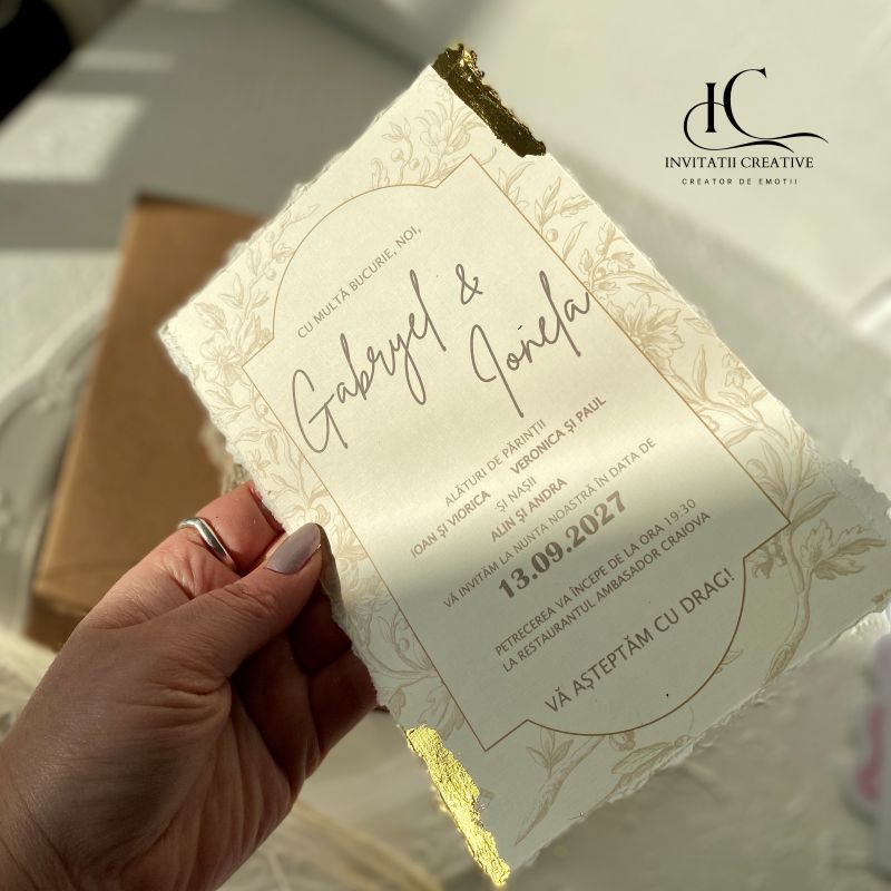 Invitatie de Nunta Boema cu Dantela Foita aurie - imagine 3