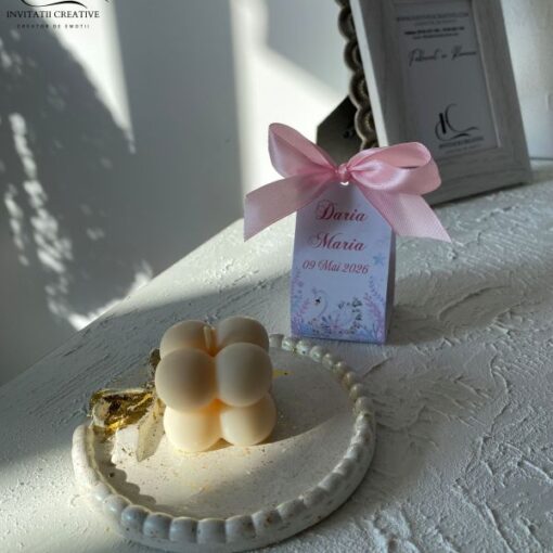 Marturie Botez Lumanare Parfumata cu Lebada si Model Maritim