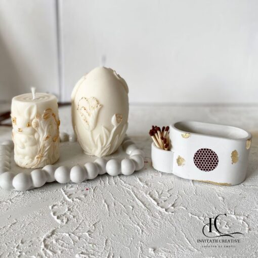 Set 3 Lumanari Parfumate Decor Paste cu Detalii Aurii