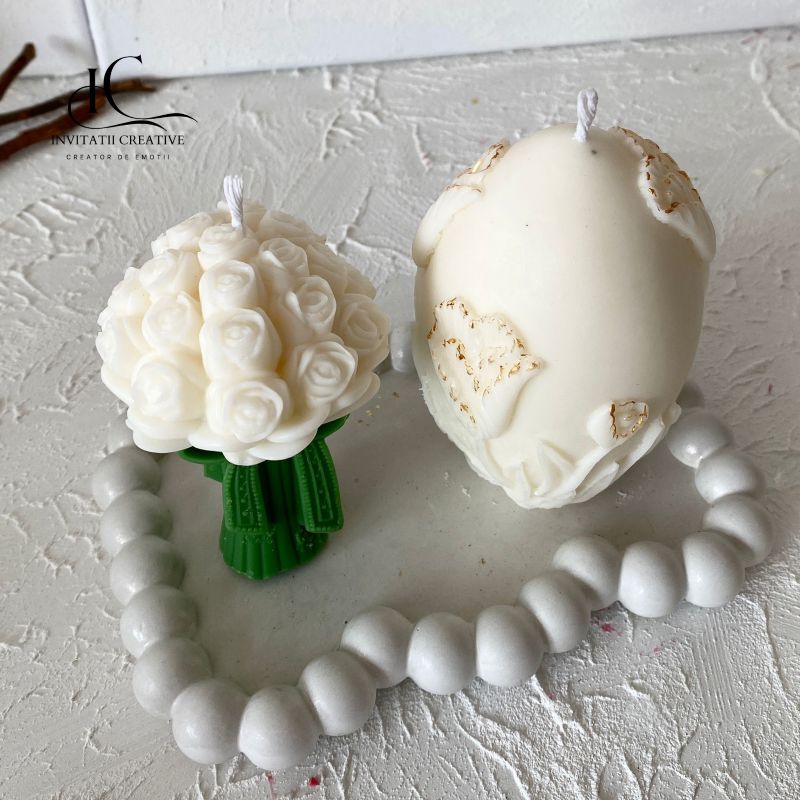 Set Lumanari Parfumate Decor Pascal cu Buchet si Ou Floral - imagine 2