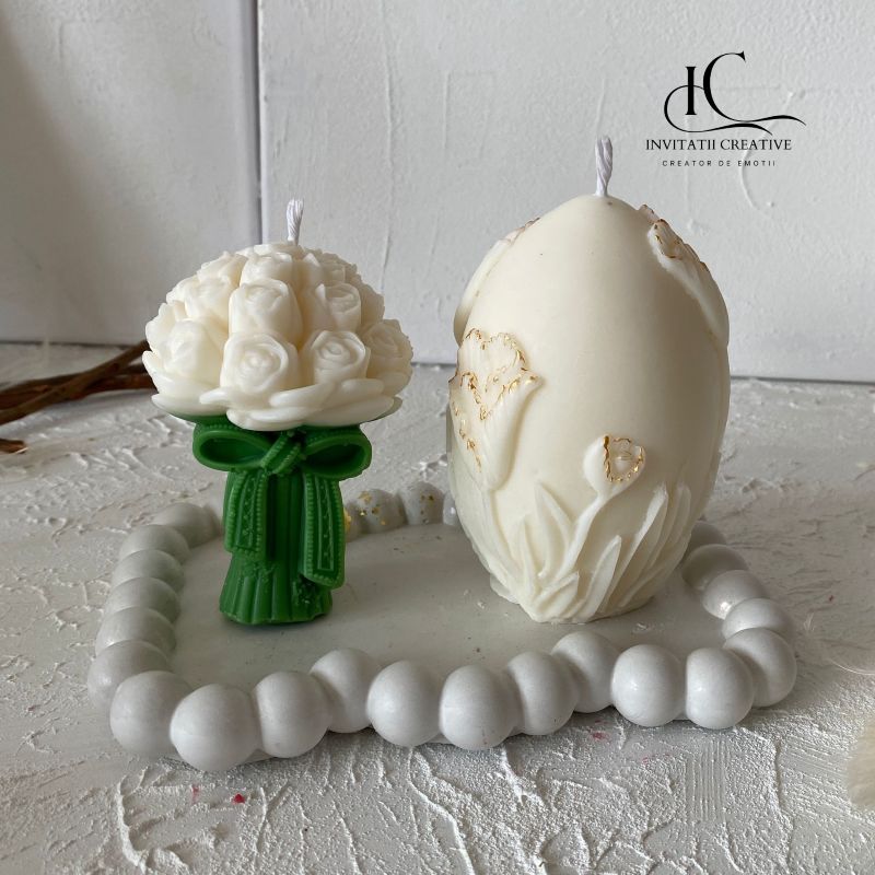 Set Lumanari Parfumate Decor Pascal cu Buchet si Ou Floral
