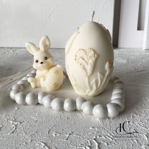 Set Lumanari Parfumate Sarbatori Pascale cu Iepuras si Ou Floral