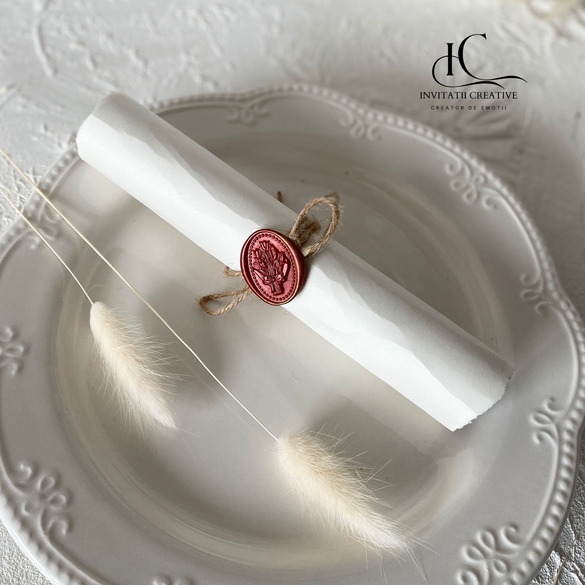 Invitatie Nunta Papirus Model Vintage cu Pecete - imagine 4