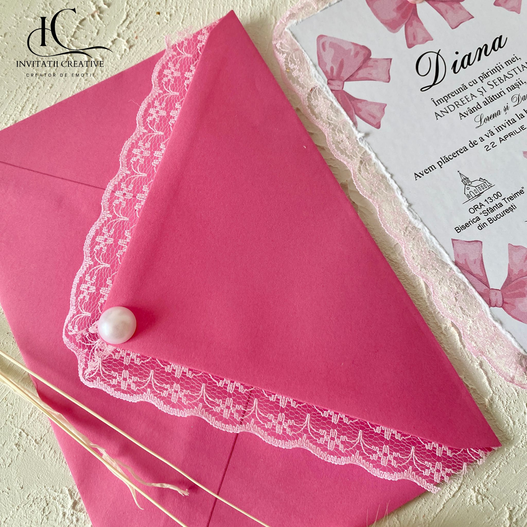 Invitatie de Botez Eleganta Ribbon cu Dantela Aplicata - imagine 5
