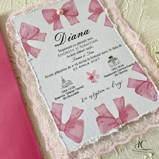 Alternative view of Invitatie de Botez Eleganta Ribbon cu Dantela Aplicata