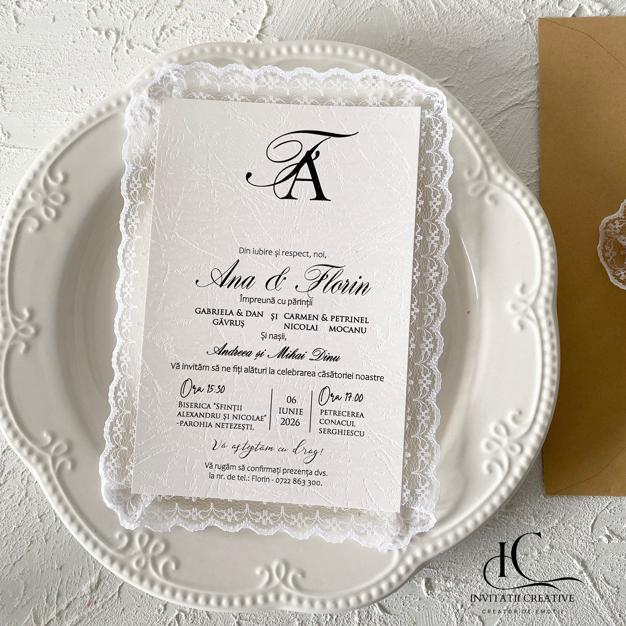 Invitatie de Nunta Boema cu Dantela si Perla - imagine 9