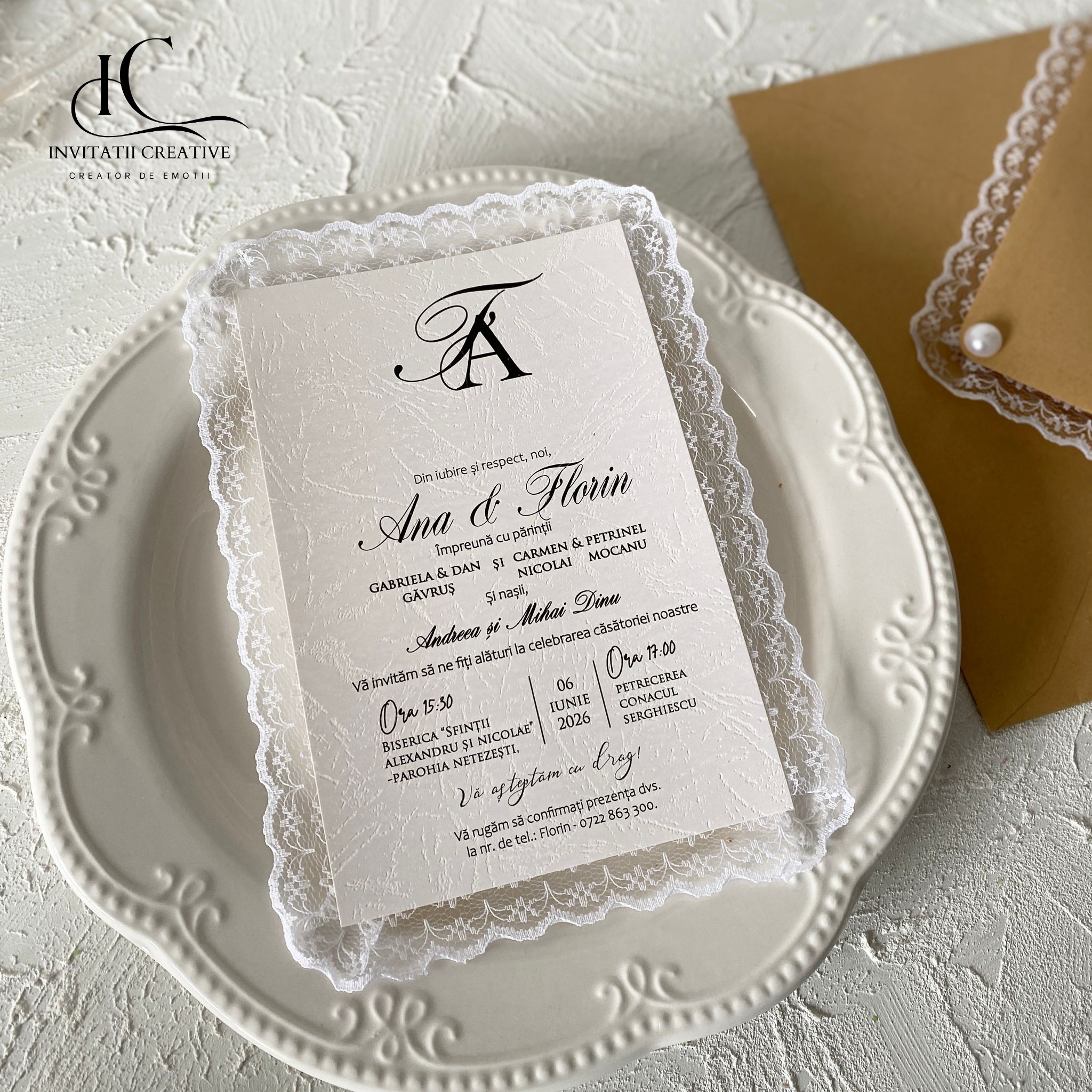 Invitatie de Nunta Boema cu Dantela si Perla - imagine 6