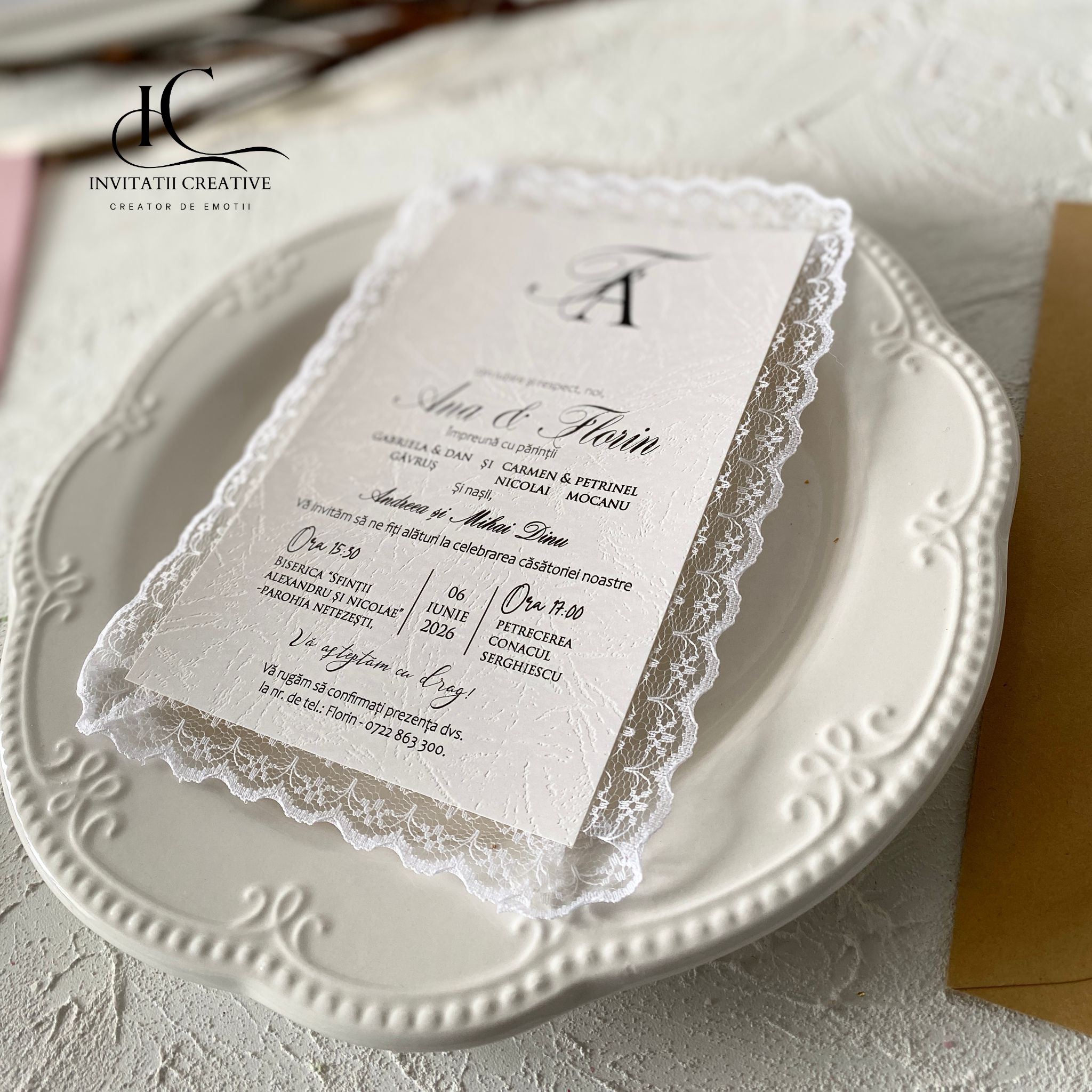 Invitatie de Nunta Boema cu Dantela si Perla - imagine 3
