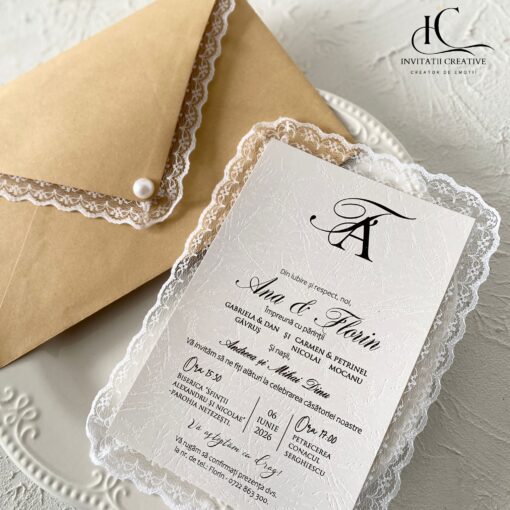 Alternative view of Invitatie de Nunta Boema cu Dantela si Perla