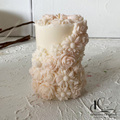Lumânare decorativă florală 3D stalp handmade