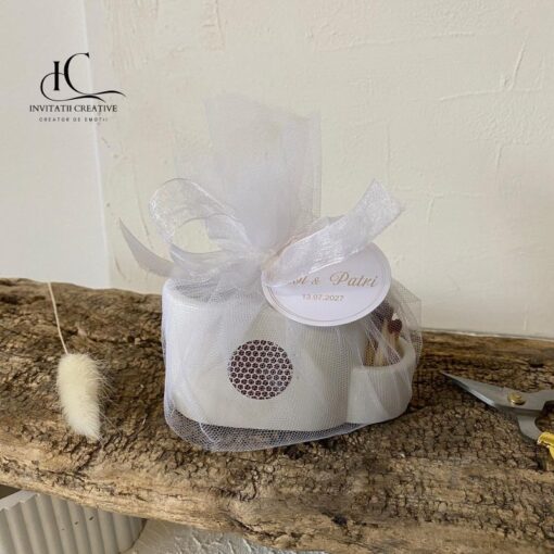 Mărturie lumânare cu chibrituri in recipient ceramic premium nuntă/botez