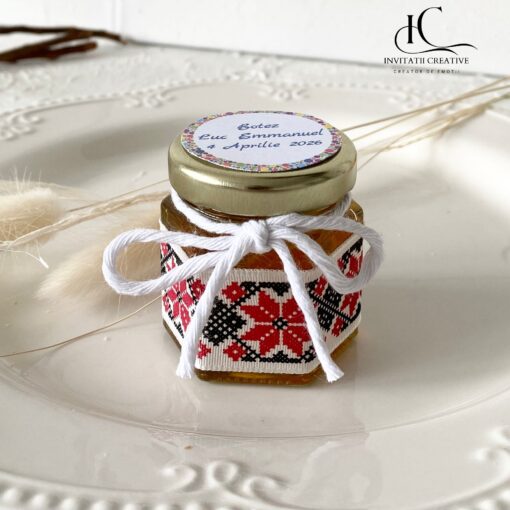 Marturie Borcanel cu Miere Traditional Model Negru-Rosu