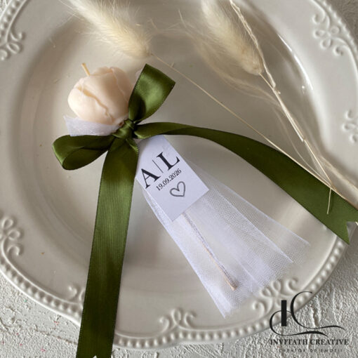 Mărturie Lumânare Bujor din Ceară de Soia Parfumată cu Tull