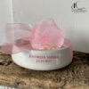 Mărturie lumânare botez cu tălpiță bebeluș în recipient ceramic, personalizabilă