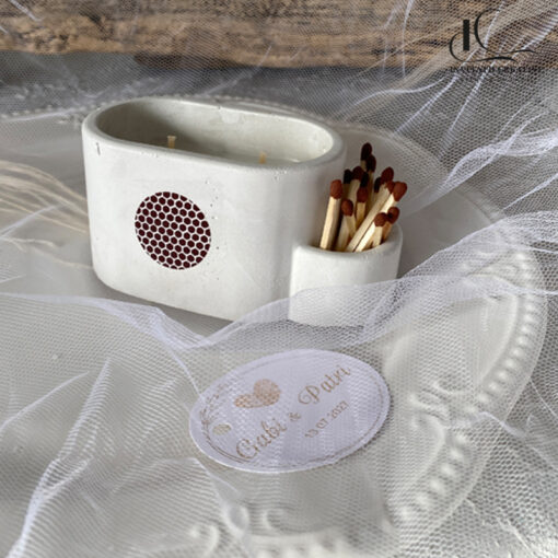 Mărturie lumânare cu chibrituri – recipient ceramic premium nuntăbotez