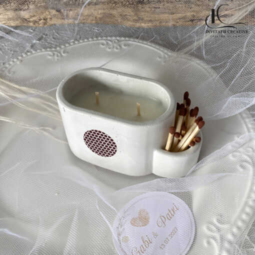 Mărturie lumânare cu chibrituri – recipient ceramic premium nuntăbotez1