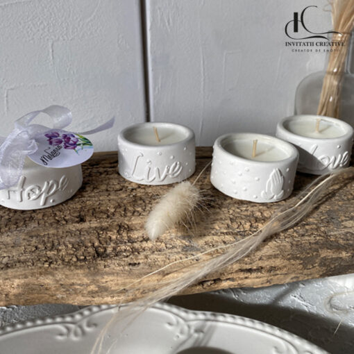 Mărturii lumânări parfumate în suport ceramic – Live, Hope, Love, Pray6