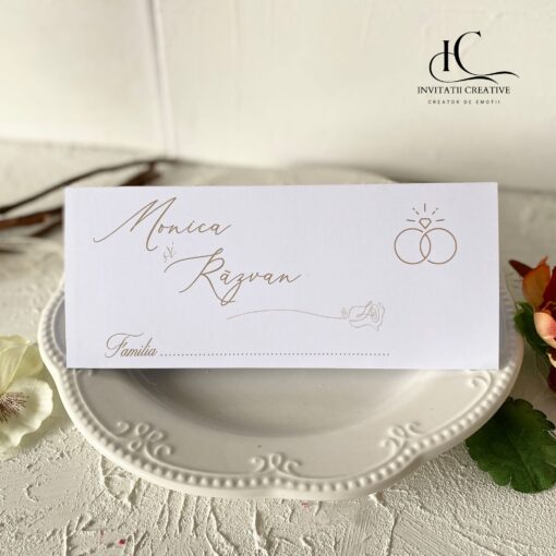 Plic de Bani Nunta Minimal Elegant cu Trandafir si Verighete