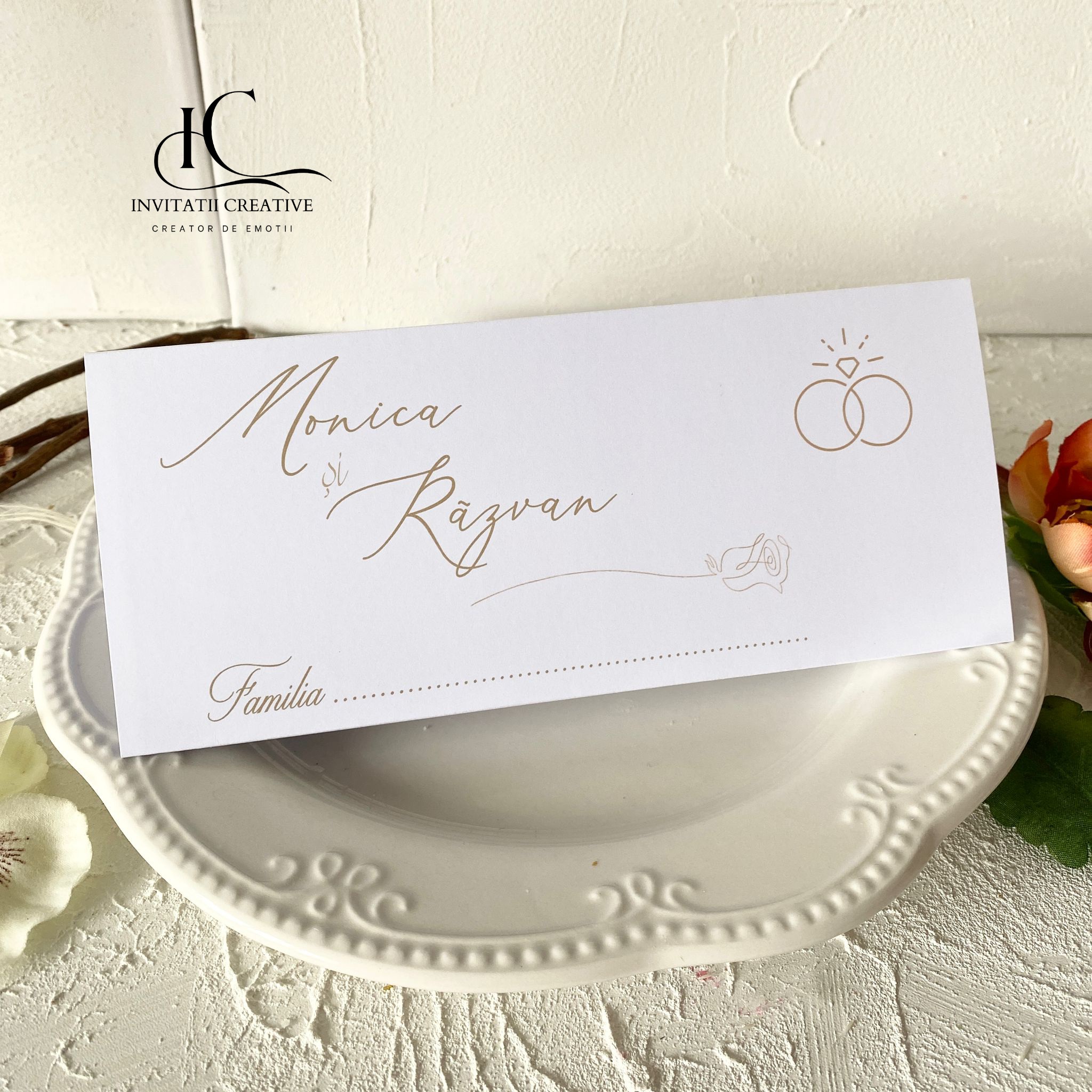 Plic de Bani Nunta Minimal Elegant cu Trandafir si Verighete - imagine 3