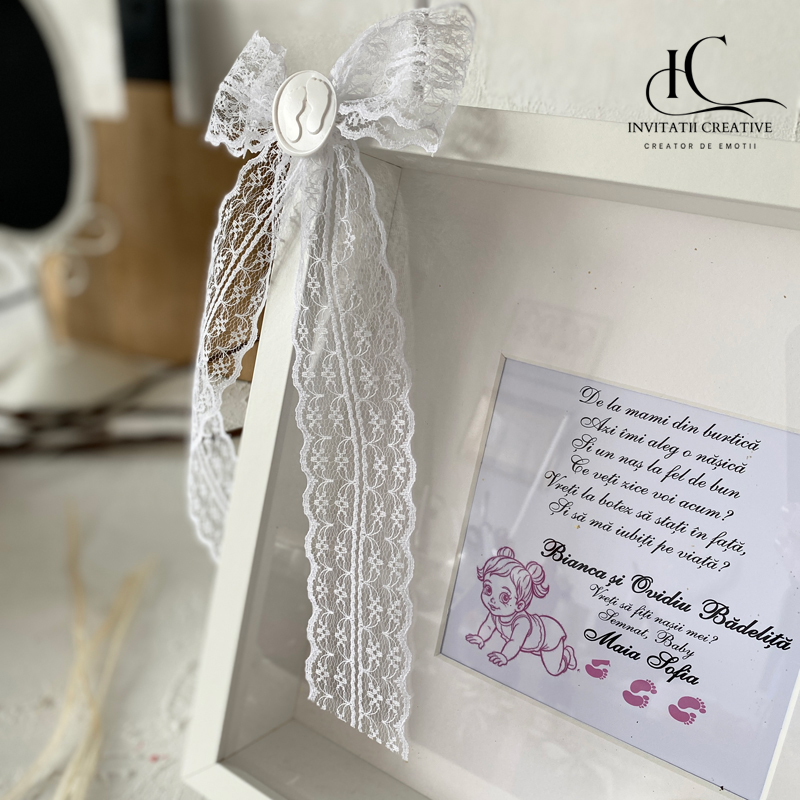 Ramă foto cerere nași cu dantela si botosei - imagine 6