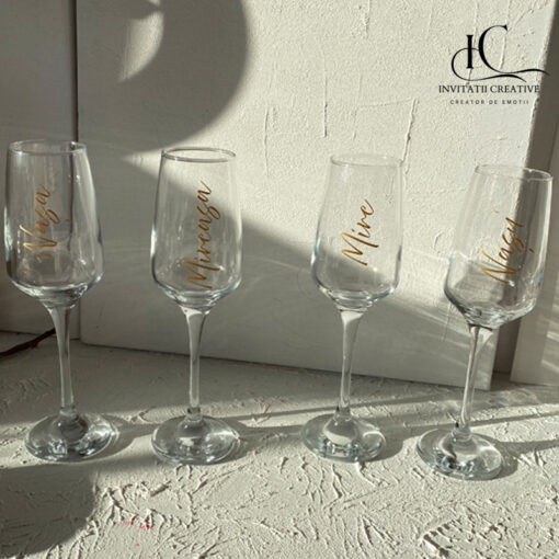 Set 4 pahare miri si nasi personalizate