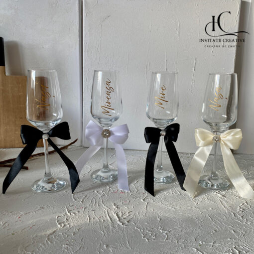 Set 4 pahare miri si nasi personalizate minimalist