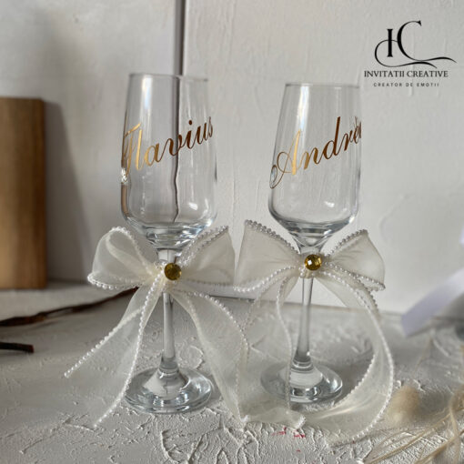 Set pahare miri personalizate cu nume si perle