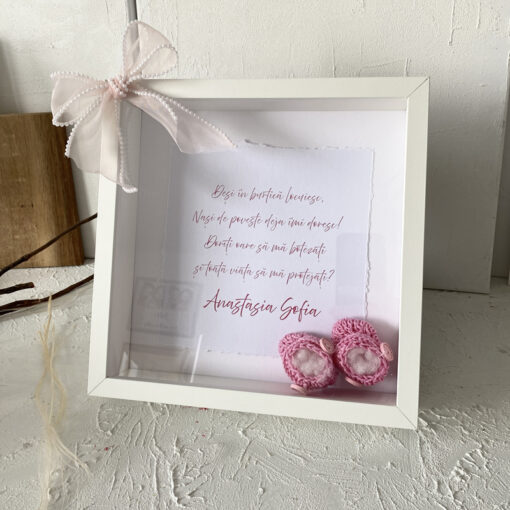 Tablou cerere nași cu botosei roz si panglica cu perle