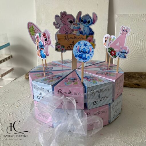 Cutie Felie Tort Gradinita-Scoala cu Stitch si Angela