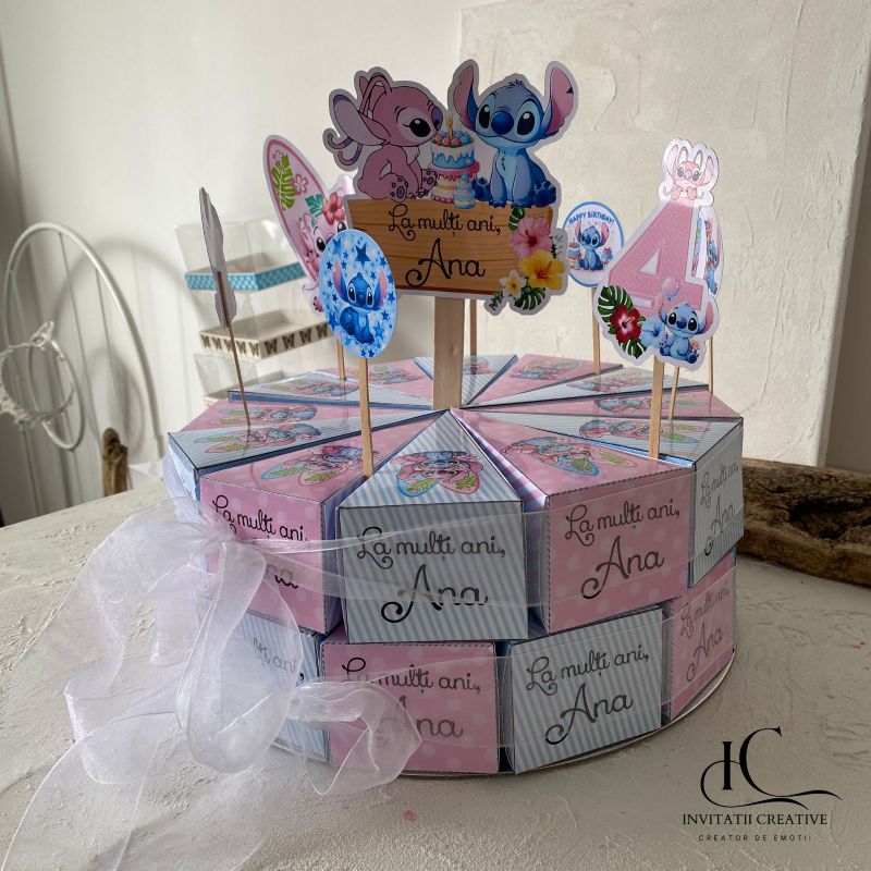 Cutie Felie Tort Gradinita-Scoala cu Stitch si Angela - imagine 3