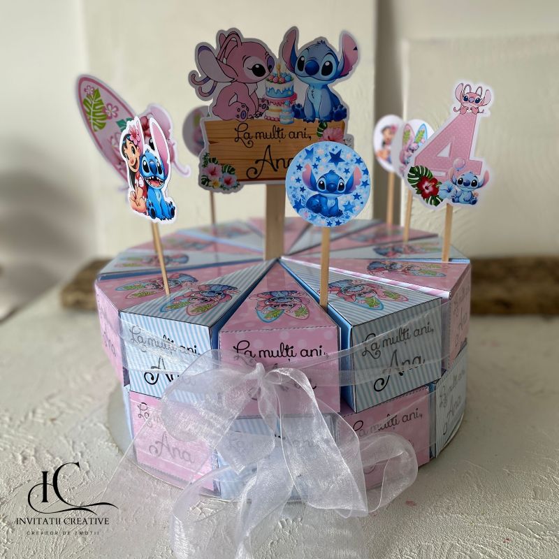 Cutie Felie Tort Gradinita-Scoala cu Stitch si Angela - imagine 4