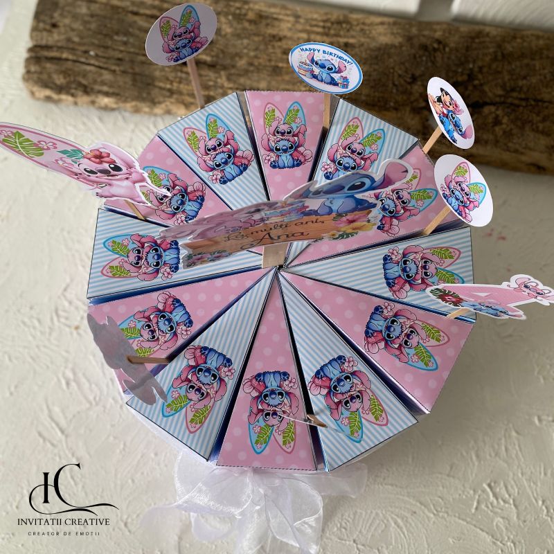 Cutie Felie Tort Gradinita-Scoala cu Stitch si Angela - imagine 5