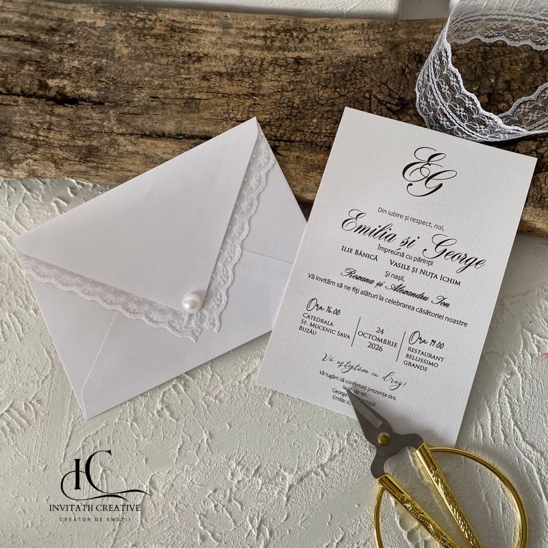 Invitatie de Nunta Boema Plic cu Dantela