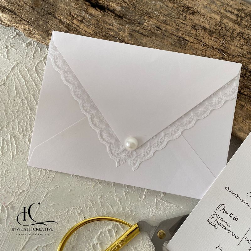 Invitatie de Nunta Boema Plic cu Dantela - imagine 3